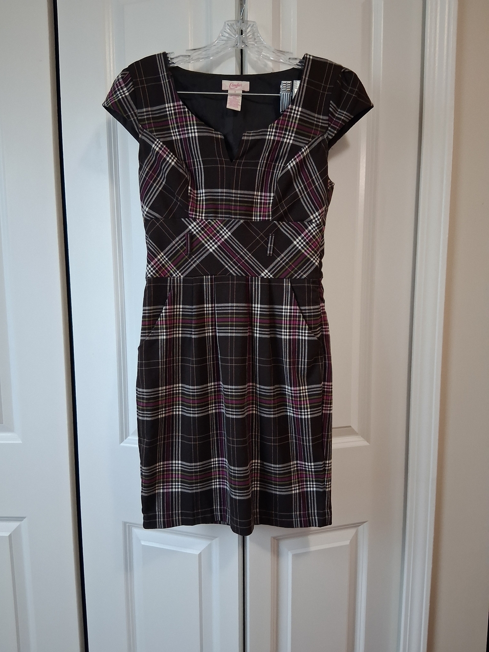 Candie's Brown Plaid Fit & Flare Dress - Short Sleeve